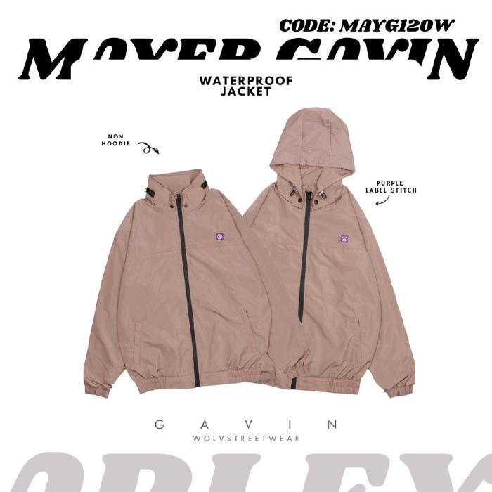 Arley Casual - Jaket Waterproof Pria MAYG120W Windbreaker Vintage Aesthetic Dengan Hoodie Dan Label 
