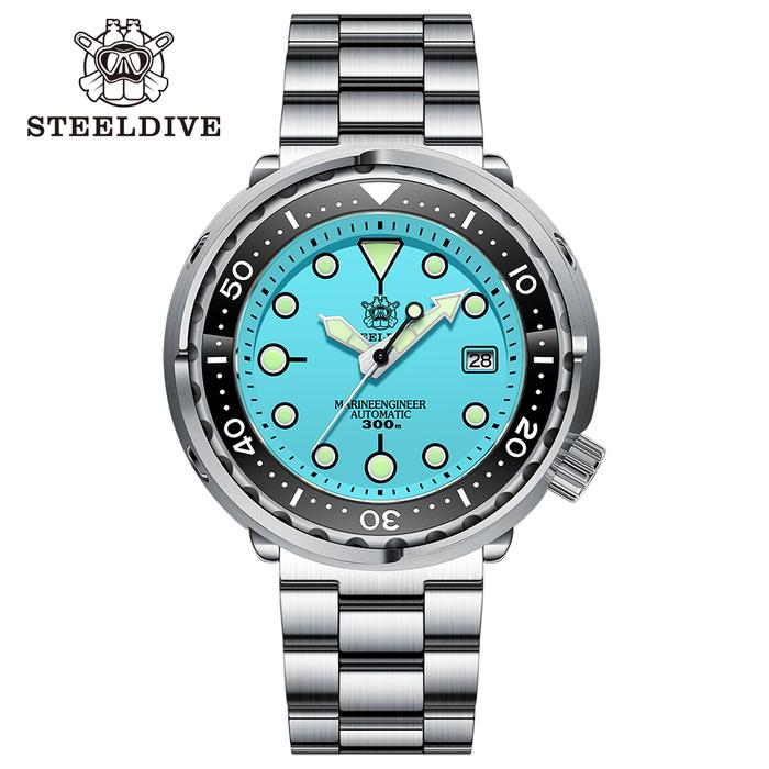 STEELDIVE Brand SD1975 New Arrival Turquoise Dial Ceramic Bezel 300m Waterproof 47.5mm NH35 Tuna Men