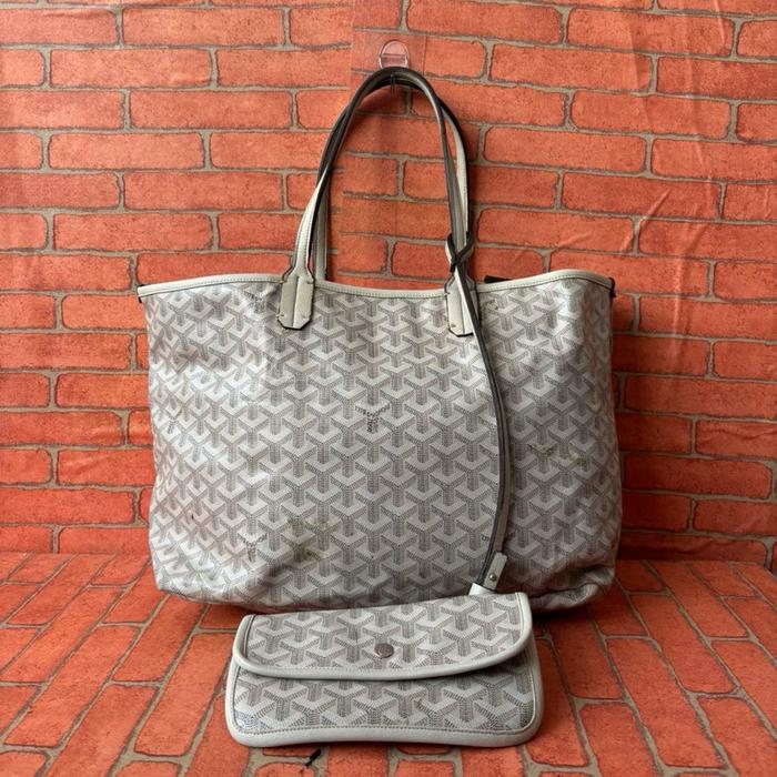 TAS TOTE GOYORD KULIT WANITA SECOND BRANDED CREAM / TAS TOP HANDLE WANITA KULIT ASLI GOYORRD SECOND