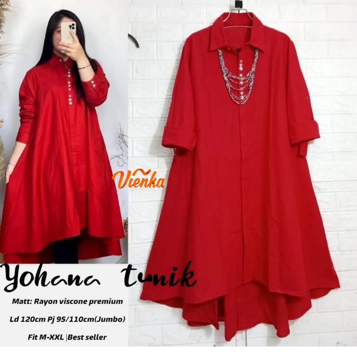 YOHANA TUNIK  MERAH PUTIH JUMBO RAYON VISCONE LD 120 PJ 95/110 XXL