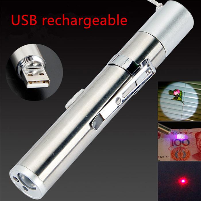Mini 3 In 1 Senter Isi Ulang Laser Merah Pointer USB Senter