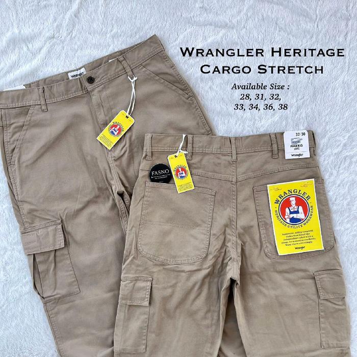 NEW & ORIGINAL Wrangler Heritage CARGO Harris Long Pants, "STRETCH". • Khaki C02P25