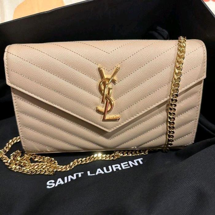 AUTHENTIC YSL ENVELOPE WOC 22CM BEIGE GHW PRELOVED