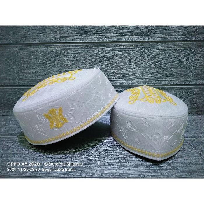 Peci Kopiah putih Malaysia Lokal Motif Pintun Aceh / Songkok Haji Malaysia Lokal Pintu Aceh / Peci S