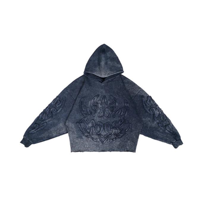 W Essentials Hoodie Les Roanne Type-03 Distressed All Over Embroidery Navy - 100% ORIGINAL