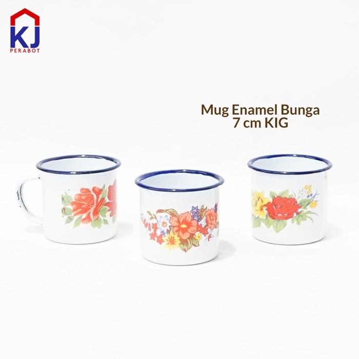 Gelas Mug Enamel Putih 7 Cm / Kedaung Gelas Kembang Jadul