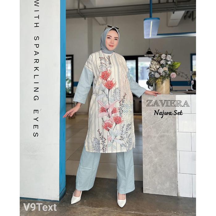 Zaviera Najwa Set Tunik Printing Oversize - Setelan Wanita Premium Gamis Muslimah Best Seller
