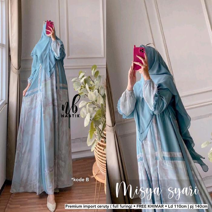 DRESS GAMIS DEWASA MISYA SYARI FREE KHIMAR material ceruty import nyaman dipakai, ALIKA ABAYA mat as