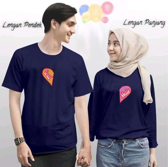 H Shico Store Baju Kaos Couple Pasangan Lengan Panjang Pendek HS. SOUL MATE LOVE, Kaos UNISEX Pria W