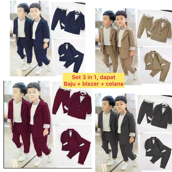 Baju Anak Laki-laki 3in1 Setelan Blazer Anak Cowok Stelan Jas Bayi Balita Cowo Keren Korean Style On