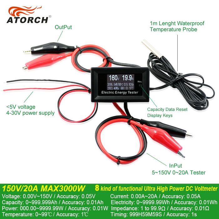 ATORCH DC 150V 20A Current Meters digital voltmeter ammeter voltage