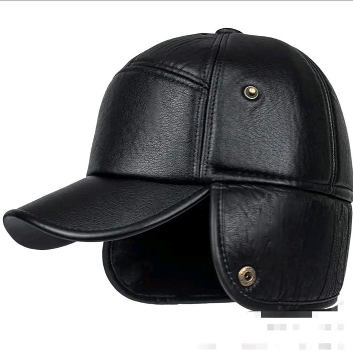 Topi Bulu Halus Tutup Telinga Kulit Domba Asli Model Snapback Tentara Jepang Baseball Elegan Hitam m