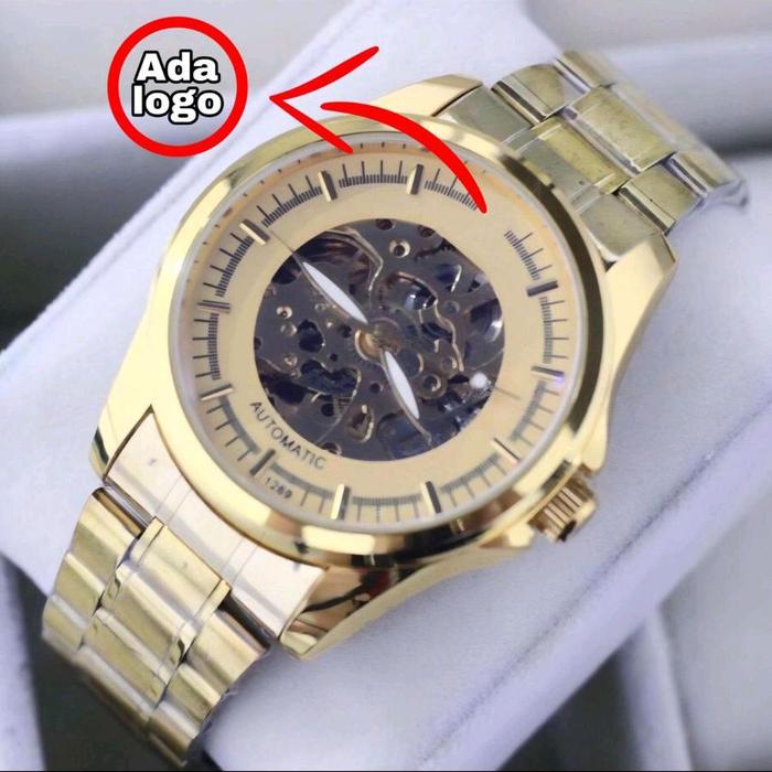 Jam tangan otomatis transparan pria bahan rantai stanless