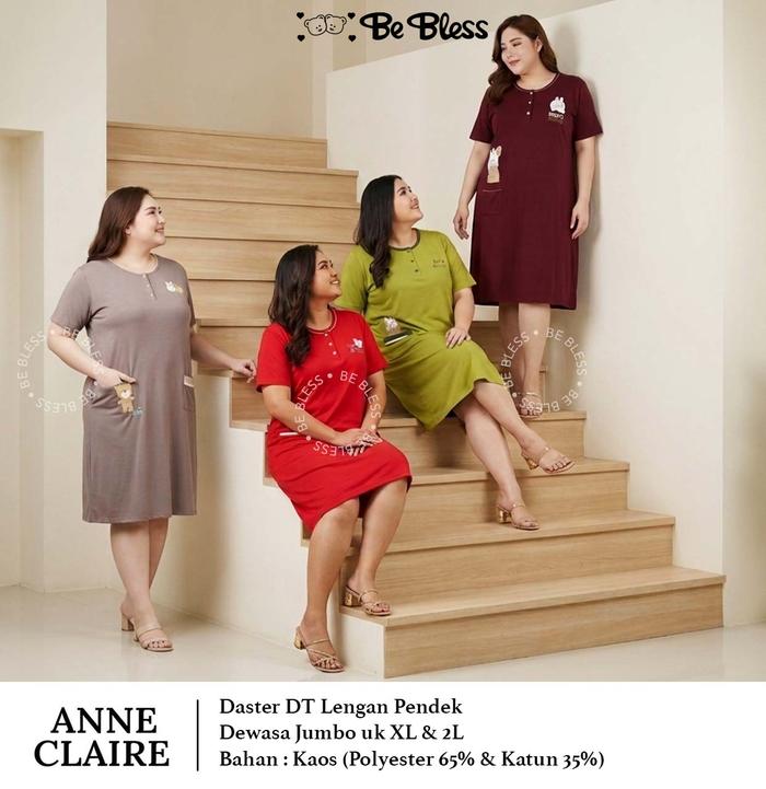 ANNE CLAIRE | Daster DT Lengan Pendek Jumbo Big size XL 2L Dewasa BabyDoll Baju Tidur Wanita