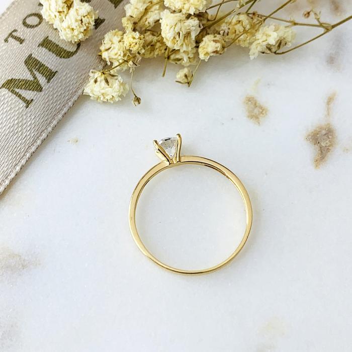 Cincin Emas Asli Model Solitaire Mata Satu Zircon Seperti Berlian Kuning Kadar 700 16K Putih 750 17K