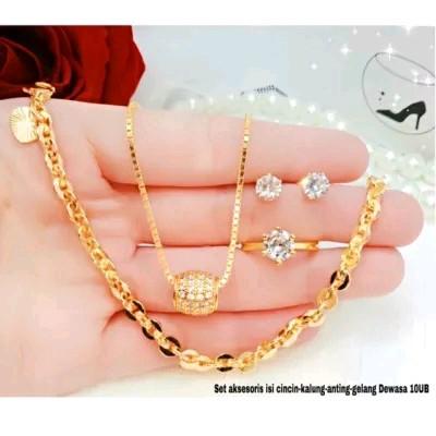 Set Perhiasan Liontin Bola Permata Elegan Fhasion kalung gelang 1 india cincin dan xuping titanium r