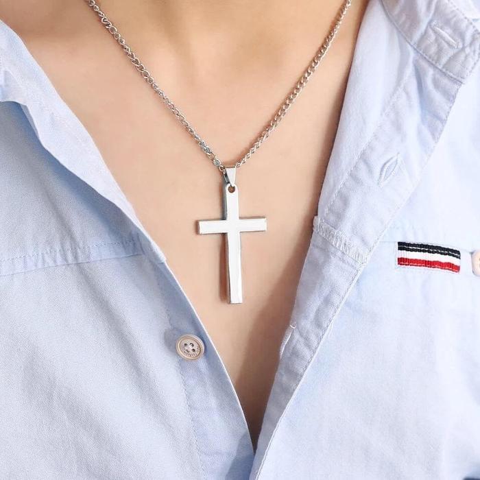 TERLARIS Kalung Salib Polos Anti Karat / Kalung Kristen Kalung Katolik Rosario READY