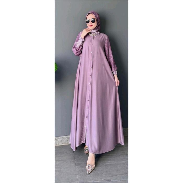 Gamis lebaran 2025 twill set hijab premium branded gamis viral kombinasi Rayon Dress Wanita Muslim T