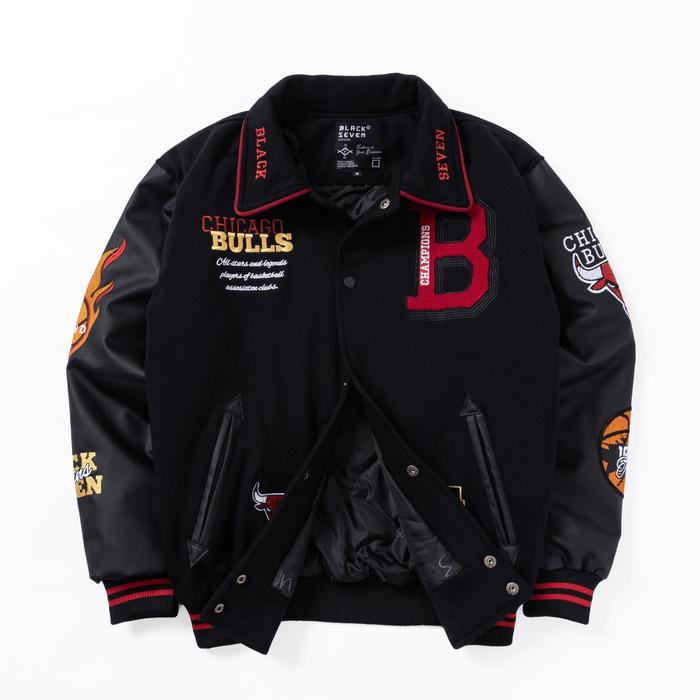 Jaket Varsity | Edisi RedBulls | Bahan Fleece & Kulit Sintetis | Desain Chicago Bulls | Unisex Pria 