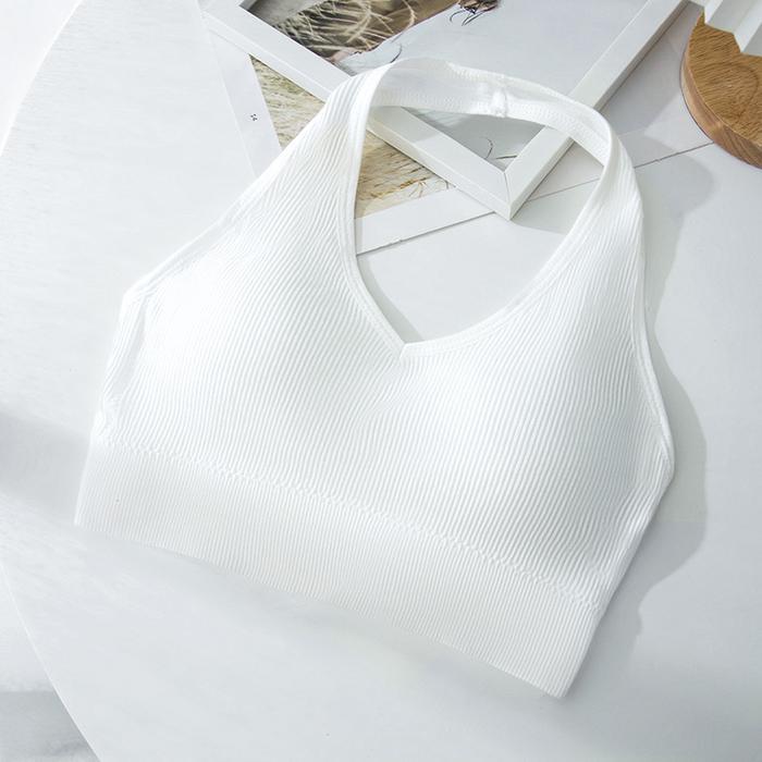 BRA519 Atasan Wanita Halter Neck Tali Leher Bra Tali Leher Busa Bra Tanpa Kawat Bh Tipis Kemben Seam