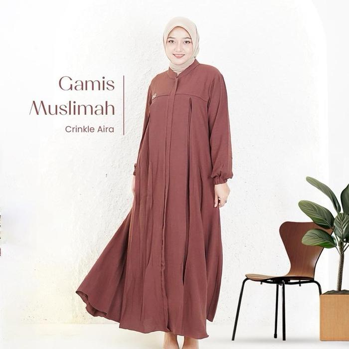 Gamis Muslimah Aira wanita dewasa Raysah dress kajian wanita Crinkle Syari Karet Panjang Lembut Nyam