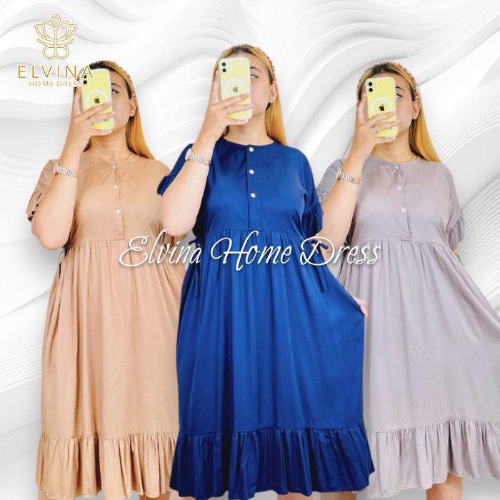 Elvina Dress Ruffle Rayon Daster Polos Kancing Rempel Rumbai Tali Samping Bumil Busui Friendly Gaun 