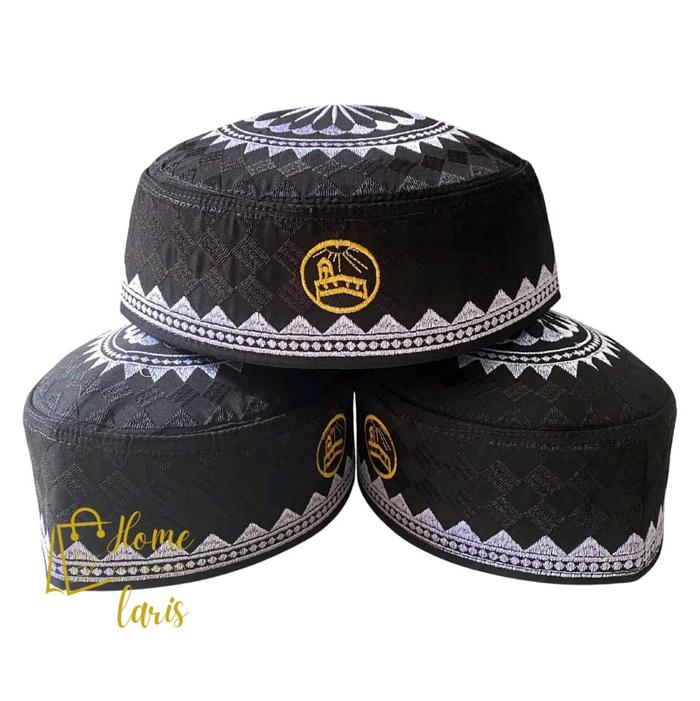 Peci Kopyah Hitam Malaysia Bordir Motif Kabah Kopiah Songkok Logo Muslim