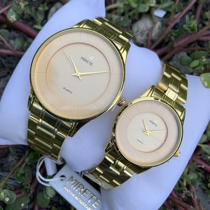 Jam tangan mirete high class rantai Kuning plat kuning classic couple Watches Elegan Kaca pasangan m