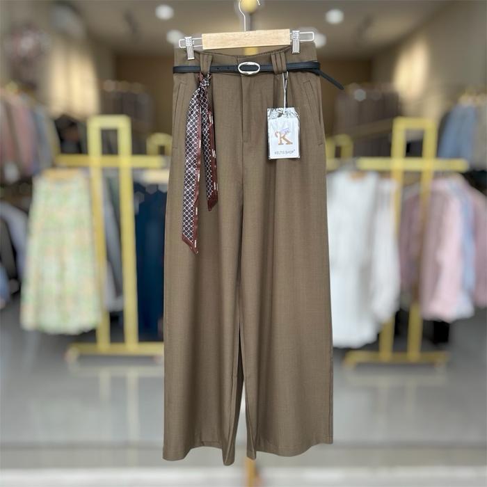Hellofay | Celana Kulot Wanita High Waist Premium | Elegant Wide Leg Pants + Belt | A30