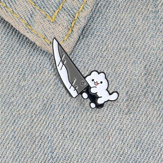 Pin Bros Enamel Pisau Kucing Hitam Putih Kecil Lucu Unik
