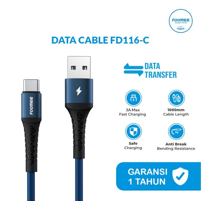FOOMEE Kabel Micro Cable Data USB Fast Charging FD116-C Kabel Data Micro USB FD116-M 2.4A Panjang 1M
