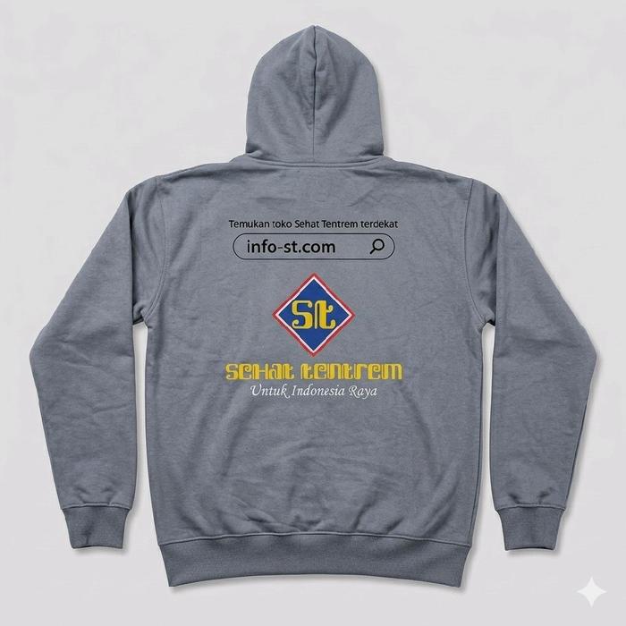 Hoodie Zipper Zip Up Sporty ala ST Sehat Tentrem untuk Pria Kaos Custom Jaket Bomber