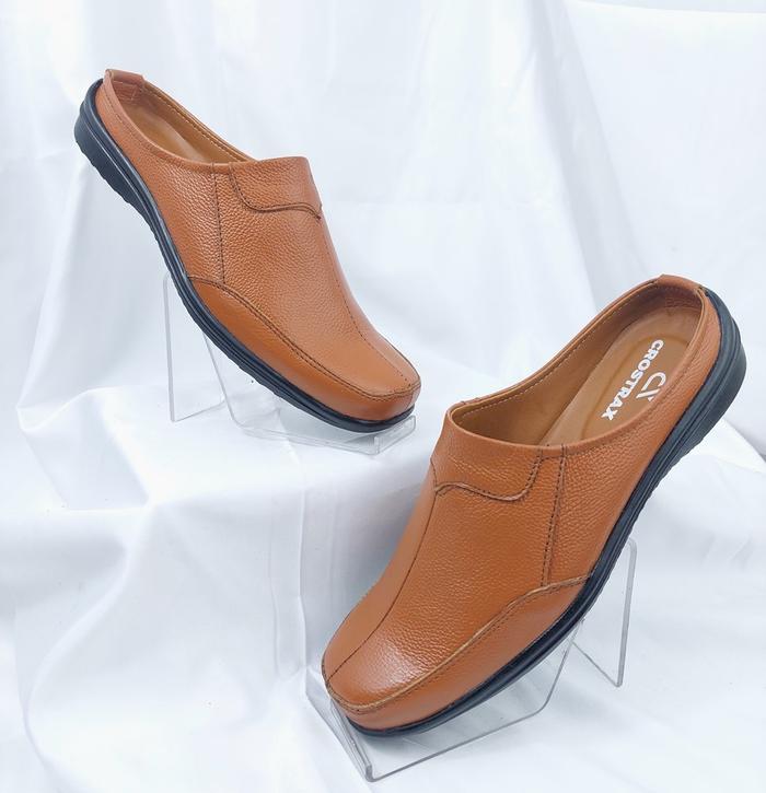 Sepatu Sandal Bustong Pria Kulit Asli Sendal Tutong Casual Selop Slop Cowok Model Kekinian sandal ha