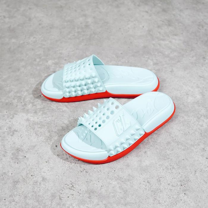 Sandal CHRISTIAN LOUBOUTIN TAKE IT EASY ICEBURG BLUE FLAT RUBBER SLIDE 100% ORIGINAL