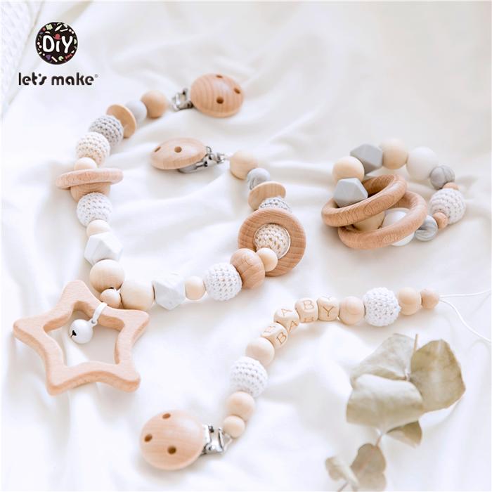Baby Wooden Teether Wooden Pram Clip Baby Mobile Pram Personalize