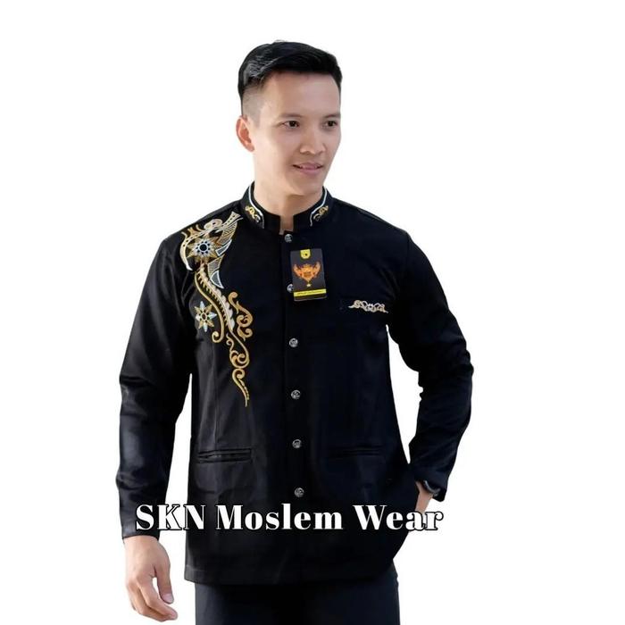 SKN Jasko Muslim Pria Modern RESPATI M L XL XXL Baju Atasan Dewasa Lengan Panjang Hitam Putih Abu Se