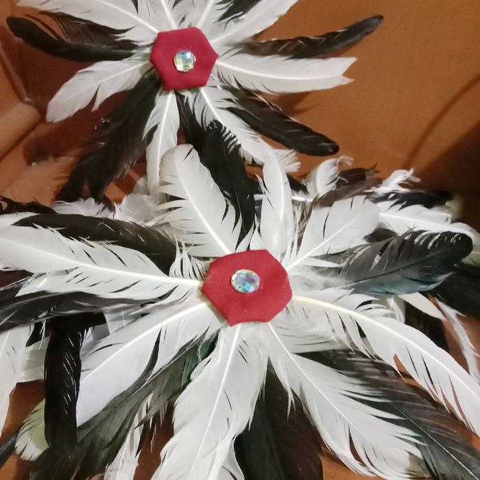 Sepasang (2pc) Cincin Bulu Ayam Cincin Tari Dayak Cincin Bulu Cantik dengan Desain Eksklusif dan Hia