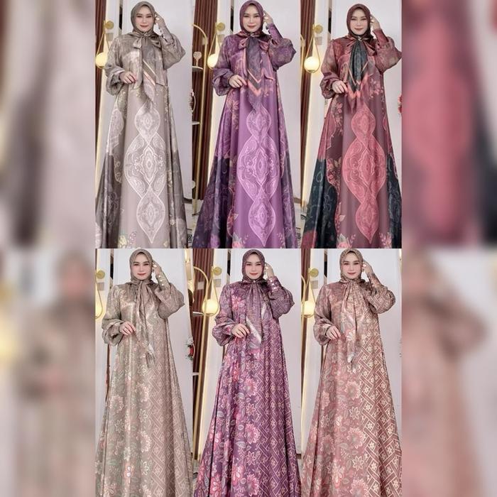 Gamis Set Hijab Syari Eva Syari / Yodizein Syari Muslimah Dress Embos