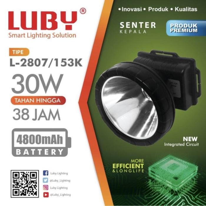 Senter Kepala LED Luby 30 Watt L-2807/153K Headlamp Cahaya Kuning Charger Original