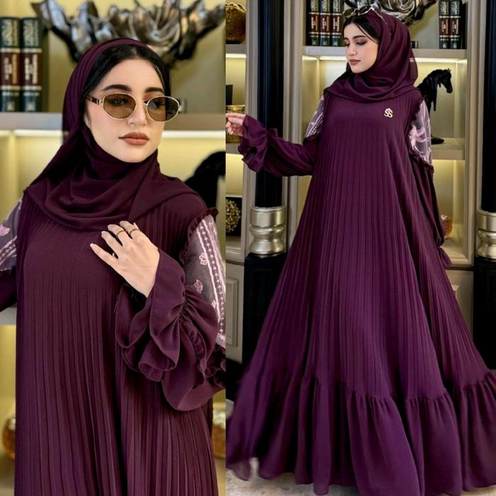Gamis Plisket Abadi Plus Hijab ori Shellasaukia