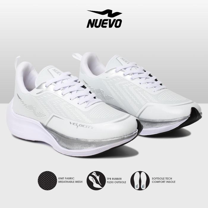 NUEVO - Sepatu Running Nuevo Velocity Putih Silver Olahraga Jogging Lari Pria