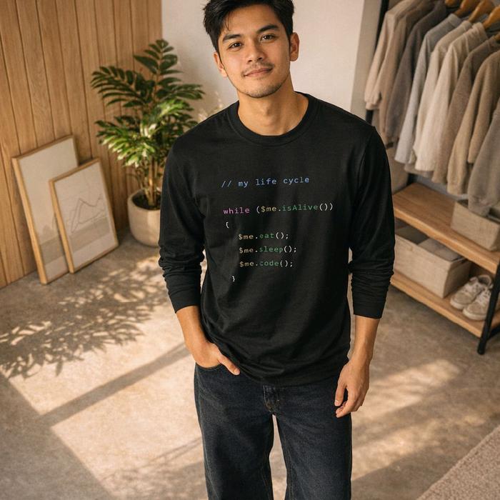 Kaos Lengan Panjang UNISEX 30S PROGRAMMER MY LIVE CYCLE EAT SLEEP CODE CODING