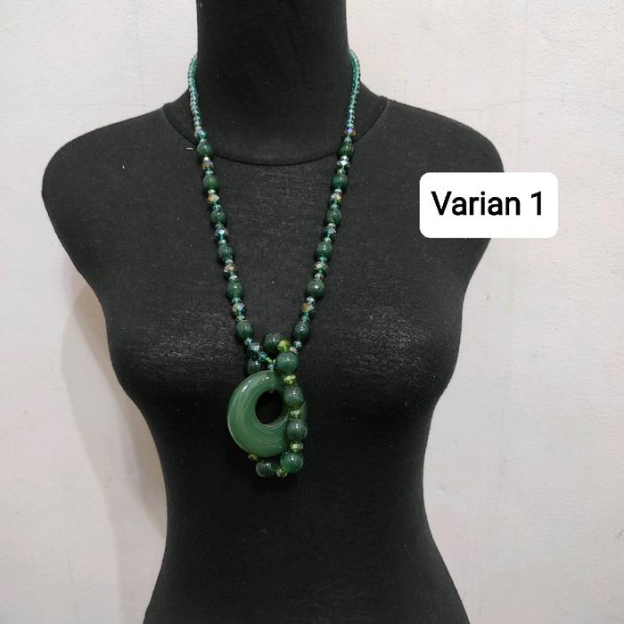 satu set kalung gelang manik batu kombinasi manik kristal