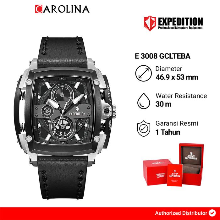Jam Tangan Pria S Expedition Chronograph E 3008 GCLTEBA Black Dial Black Leather Strap