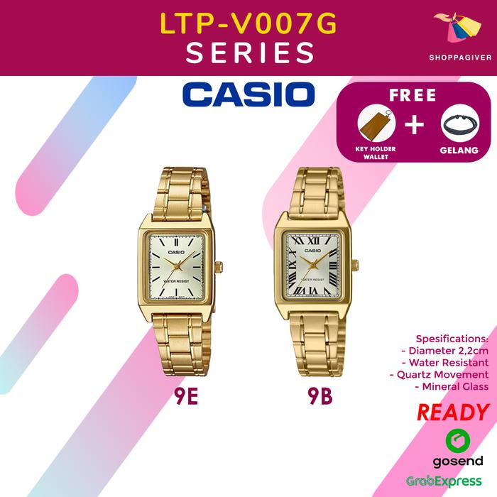 Casio Original LTP-V007G Series LTP-V007G- 9B / 9E Jam Tangan Wanita Analog Stainless Steel Gold Ema