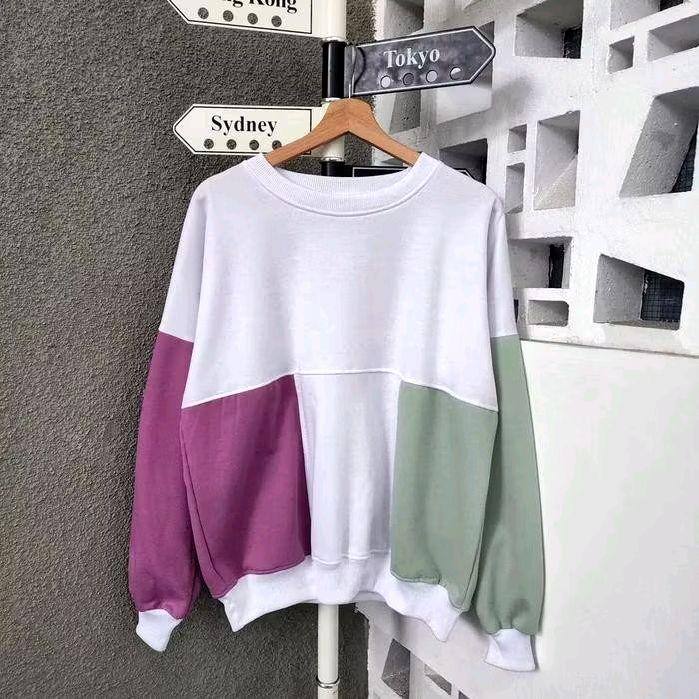 ZANO Sweater Oversize Wanita Style Trendy Bahan Fleece Tebal Halus Korean Fashion Basic Crewneck Ata