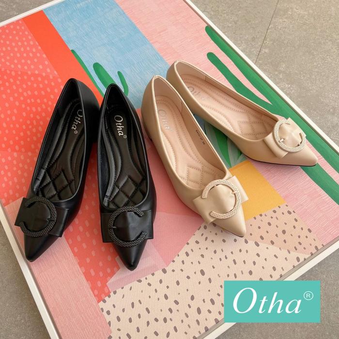 Otha by Laviola H445 OFS - Sepatu Pantofel Heels Wanita Hak 3 cm Shoes Hitam dan Apricot sepatu ke