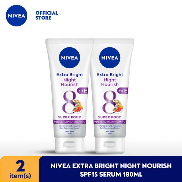 NIVEA Body Serum Extra Bright Night Nourish Vit E 180ml x 2 pcs