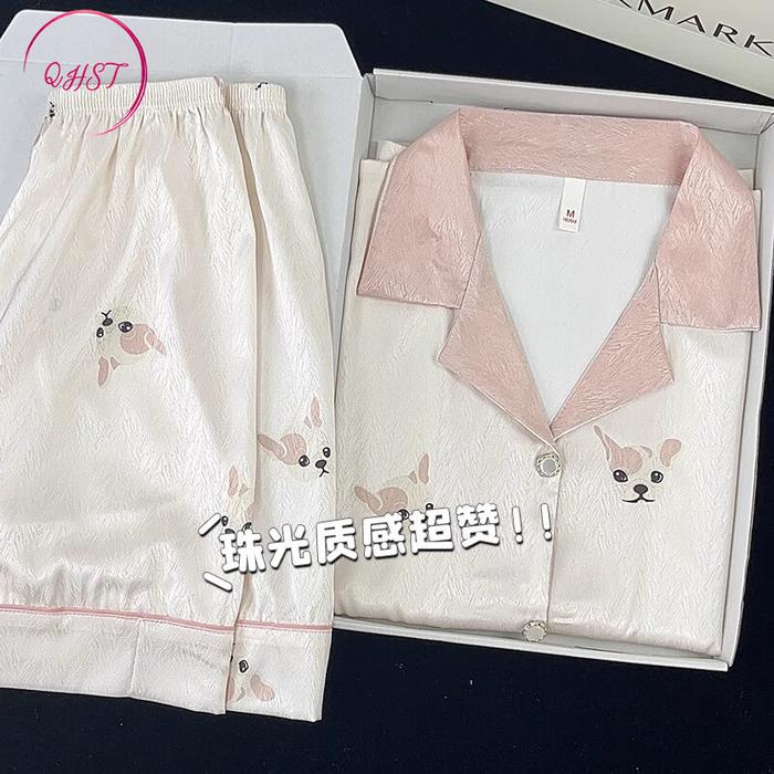 QHST Piyama Wanita Set Satin Bunga Kelinci Pola Wanita Import | Pajamas Wanita | Baju Tidur Wanita D