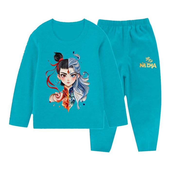 Setelan Piyama Anak Nezha Aobing Lengan Panjang / Baju Tidur Lengan Panjang Anak Cewek Cowok Fashion